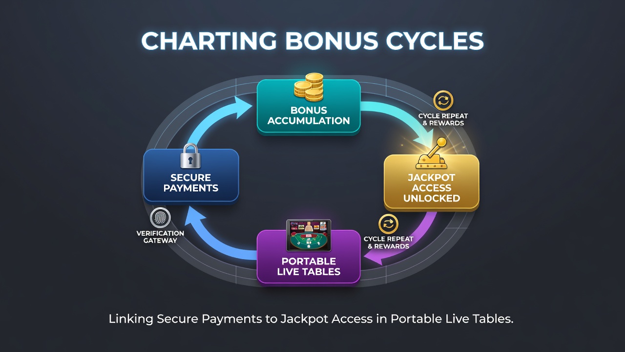Grafische Übersicht über Transaktionsflüsse und Bonusphasen in portablen Live-Gaming-Umgebungen mit Fokus auf Jackpot-Integration