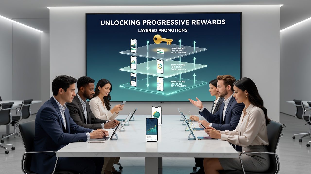 Fortschrittsanzeige in einer mobilen Casino-App mit gestaffelten Belohnungsstufen und Live-Tisch-Elementen